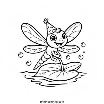 Whimsical Dragonfly's Leafy River Ride - free printable coloring page