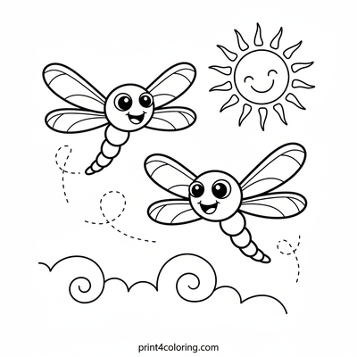 Happy Dragonfly Sky Acrobats - free printable coloring page