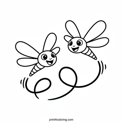Smiling Dragonfly Sky Dance - free printable coloring page