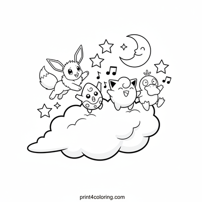 Pokémon's Starry Cloud Voyage - free printable coloring page