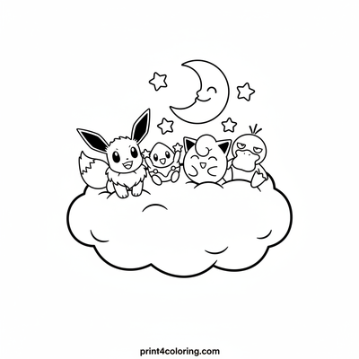 Pokémon Pals' Dreamy Cloud Ride - free printable coloring page