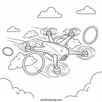 Cloud-Hopping Drone Race - free printable coloring page