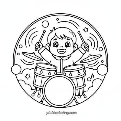 Happy Drummer's Big Beat - free printable coloring page