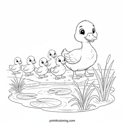 Mother Duck's Pond Parade - free printable coloring page
