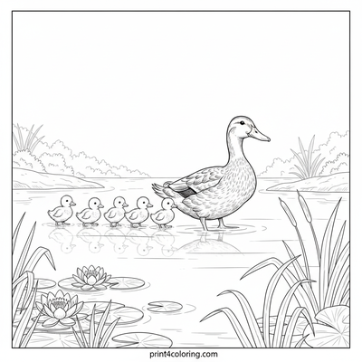 The Grand Duckling March to the Pond - free printable coloring page