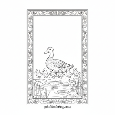 Detailed Duckling Parade to the Pond - free printable coloring page