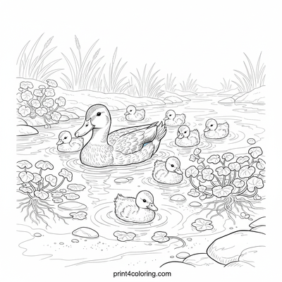 Ducklings' Serene Watercress Stream Adventure - free printable coloring page