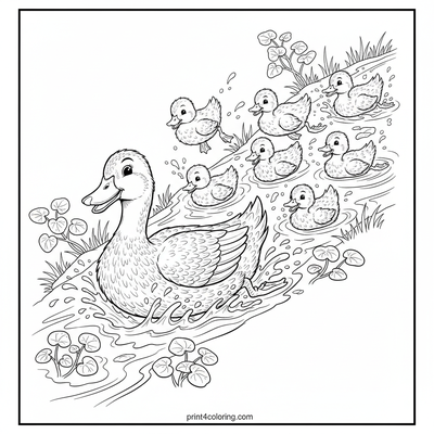 Ducklings' Watercress Stream Adventure - free printable coloring page