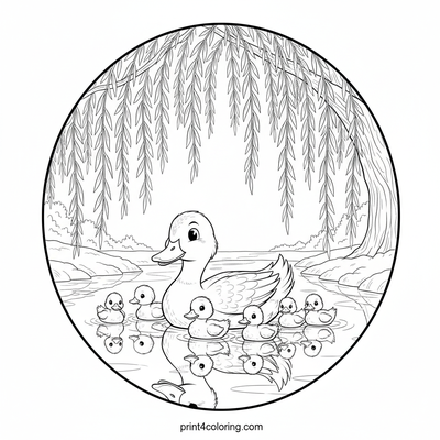 Willow's Serene Glide: Ducks on the River