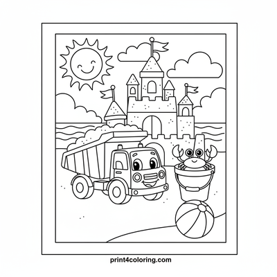 Dump Truck's Sandy Sandcastle Adventure - free printable coloring page