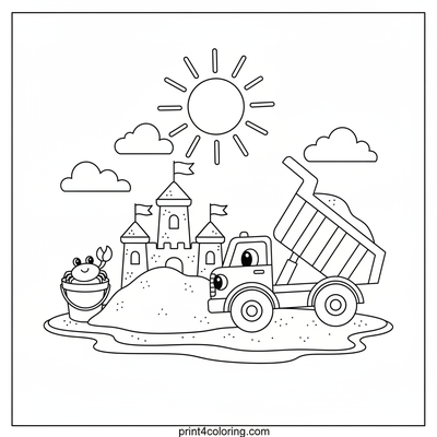 Dump Truck's Sandy Masterpiece - free printable coloring page
