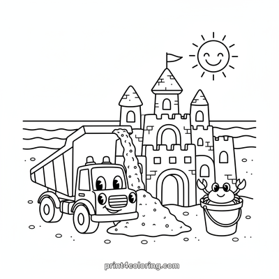 Dump Truck's Sunny Sandcastle Adventure - free printable coloring page