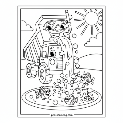 The Dump Truck's Splashy Underwater Delivery - free printable coloring page