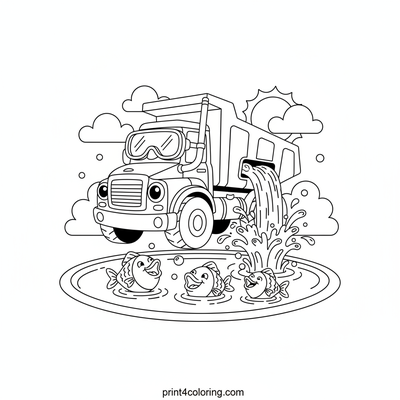 Splashy Dump Truck Fun - free printable coloring page