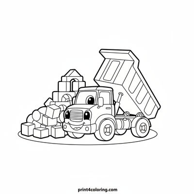 Dump Truck's Big Block Delivery - free printable coloring page