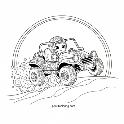 Zentangle Dune Buggy Desert Leap - free printable coloring page