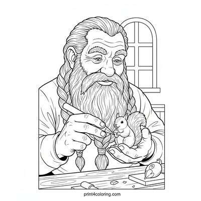 The Master Dwarf Sculptor's Cozy Studio - free printable coloring page