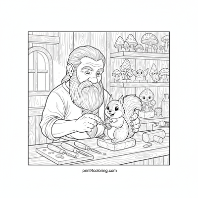 The Master Dwarf Sculptor's Cozy Workshop - free printable coloring page