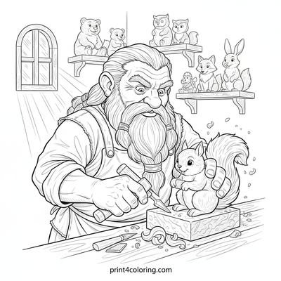 The Master Dwarf Sculptor's Workshop - free printable coloring page