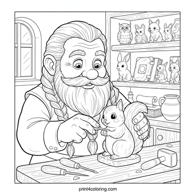 Cozy Dwarf Master Sculptor's Workshop - free printable coloring page