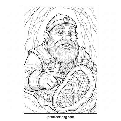 Dwarf Explorers' Crystal Treasure - free printable coloring page