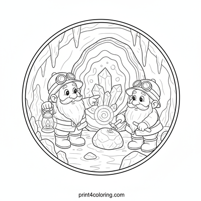 Geode Glimmer: Dwarf Explorers' Underground Find - free printable coloring page
