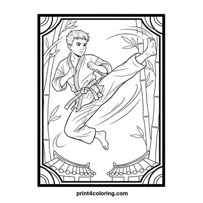 Dynamic Karate Kick Master - free printable coloring page