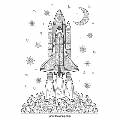 Cosmic Ascent: Dynamic Shuttle Launch - free printable coloring page