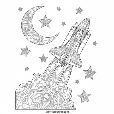 Galactic Ascent: Dynamic Shuttle Launch with Zentangle Cosmos - free printable coloring page
