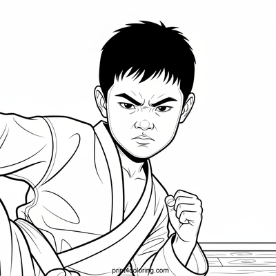 Dynamic Taekwondo Kick: Mid-Air Might - free printable coloring page