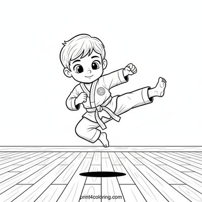 Taekwondo Star's Dynamic Flying Kick - free printable coloring page