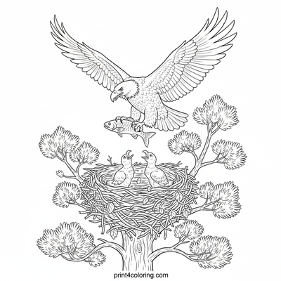 Eagle Family's Fish Dinner - free printable coloring page