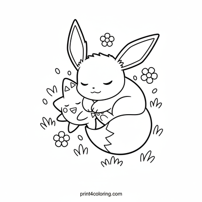 Eevee and Togepi's Dreamy Naptime - free printable coloring page