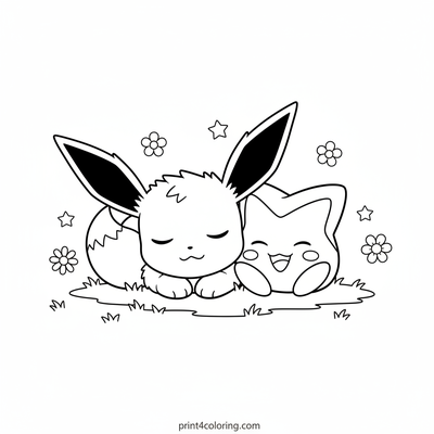 Sweet Dreams: Eevee and Togepi's Cozy Nap - free printable coloring page