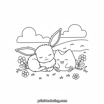 Eevee and Togepi's Sweet Dreams Nap - free printable coloring page