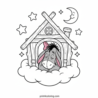 Eeyore's Dreamy Cloud Home - free printable coloring page