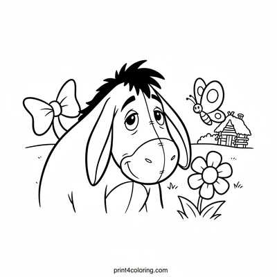 Eeyore's Gentle Butterfly Friend - free printable coloring page