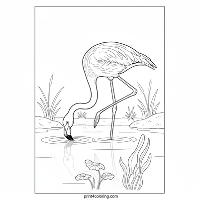 Elegant Flamingo's Lakeside Meal - free printable coloring page