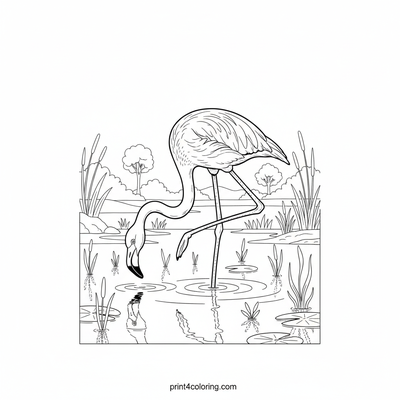 Elegant Flamingo's Serene Supper - free printable coloring page