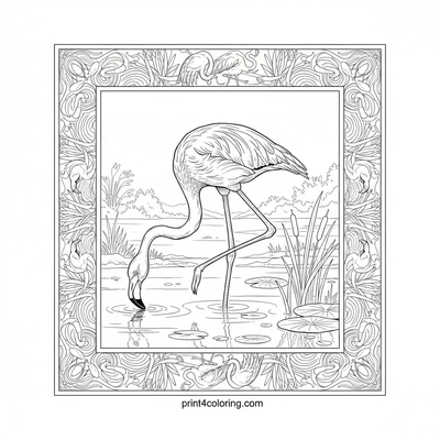 Graceful Flamingo Foraging: Marshland Elegance - free printable coloring page