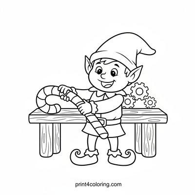 Jolly Elf's Candy Cane Workshop - free printable coloring page