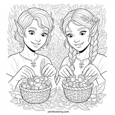 Forest Elves' Detailed Harvest - free printable coloring page