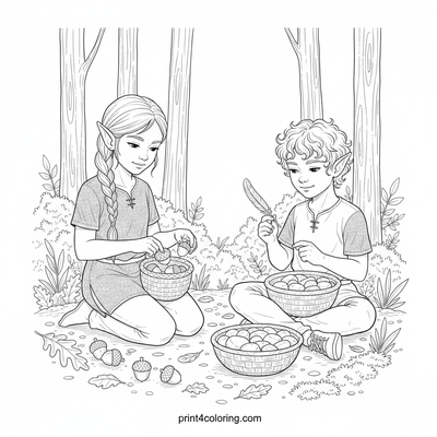 Elves' Whispering Woods Harvest - free printable coloring page