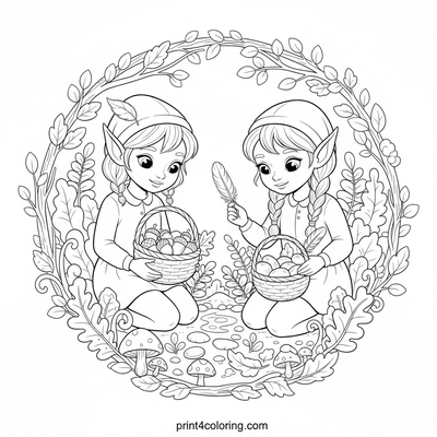 Elves' Enchanted Forest Treasure Hunt - free printable coloring page