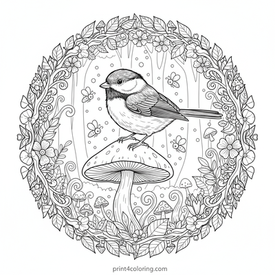Magical Mushroom Chickadee in the Enchanted Forest