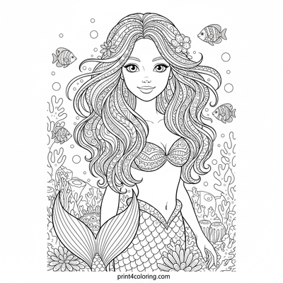 Enchanted Mermaid's Coral Portrait - free printable coloring page