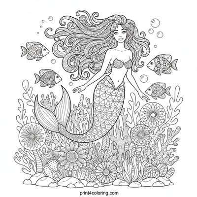 The Shimmering Mermaid's Coral Kingdom - free printable coloring page