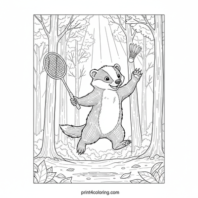 Badger's Epic Forest Badminton Leap - free printable coloring page
