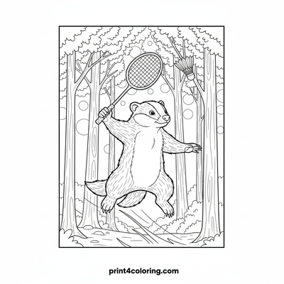 Badger's Badminton Blast-Off! - free printable coloring page