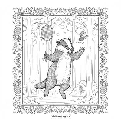 Badger's Epic Forest Badminton Leap - free printable coloring page